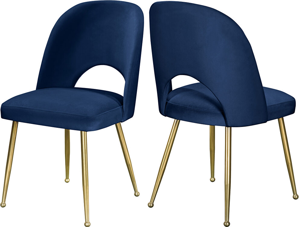 Brushed gold / navy velvet dining chair by Meridian