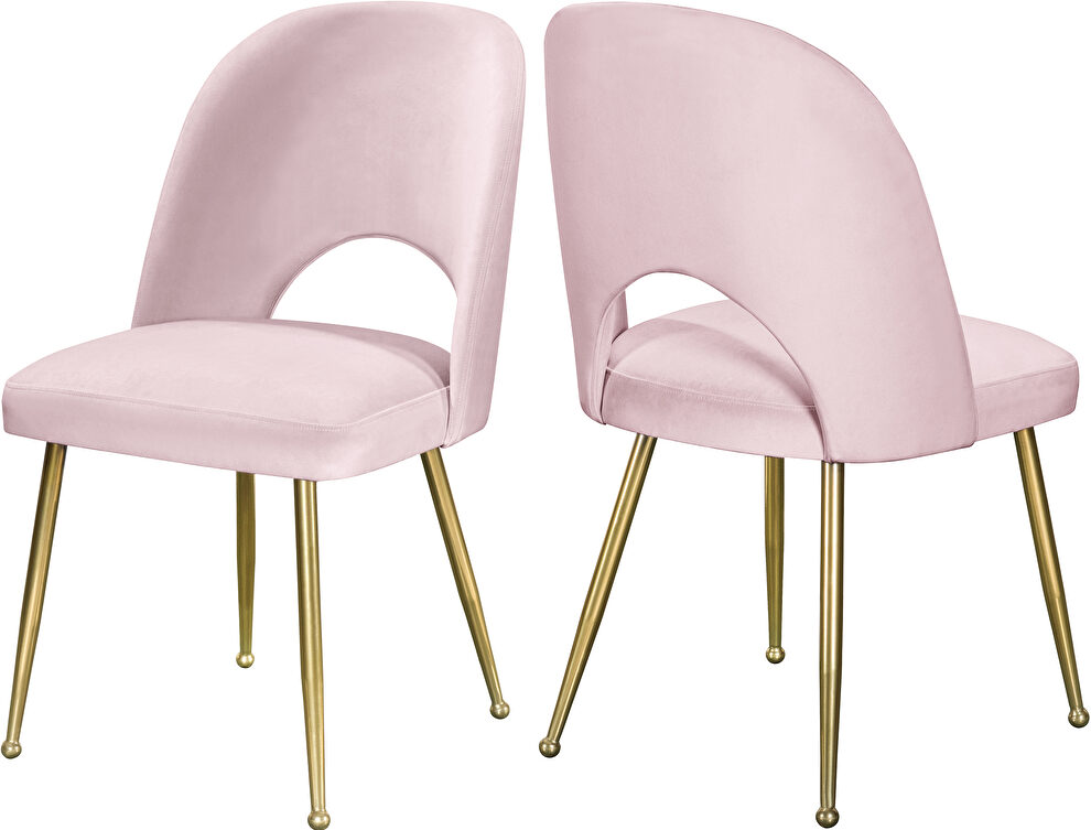 Brushed gold / pink velvet dining chair by Meridian