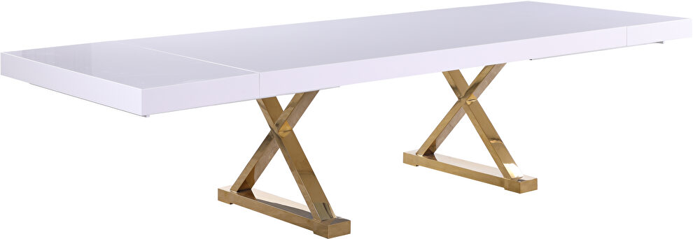 Oversized extension contemporary white/gold dining table by Meridian