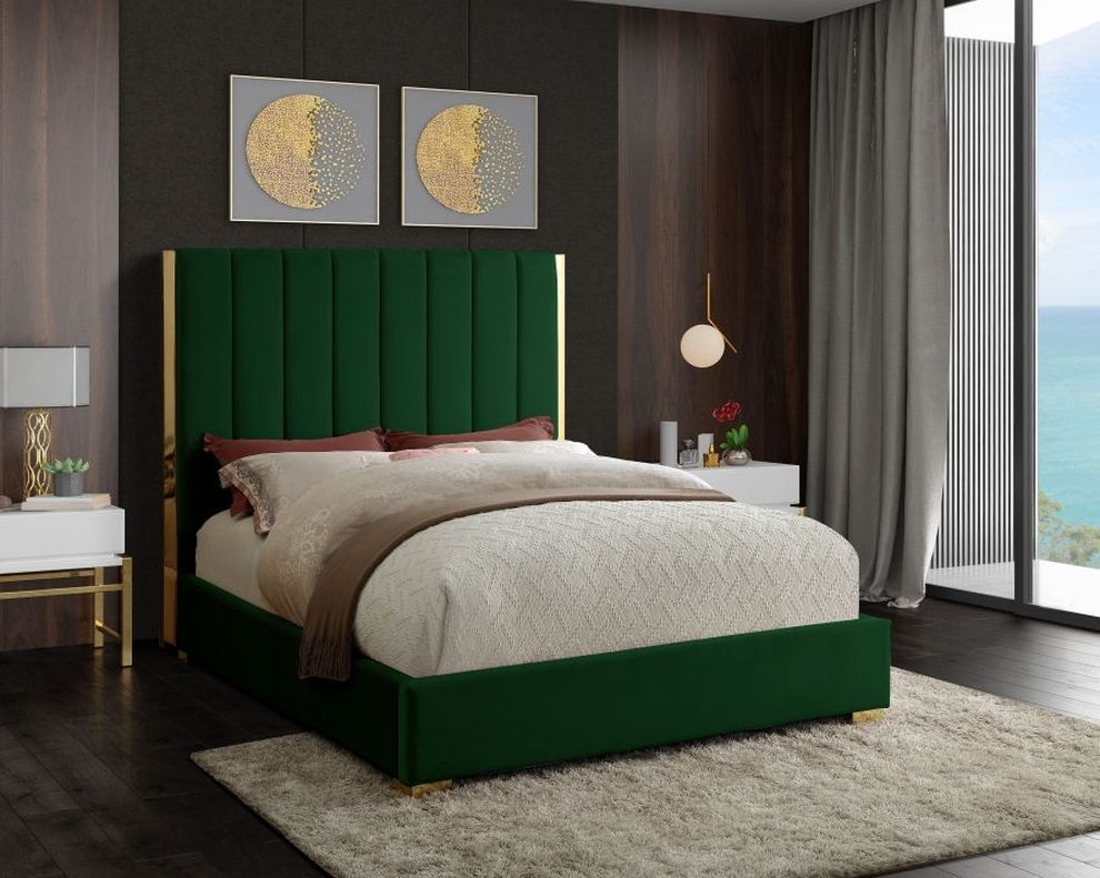 Gold frame/legs / green velvet full bed by Meridian