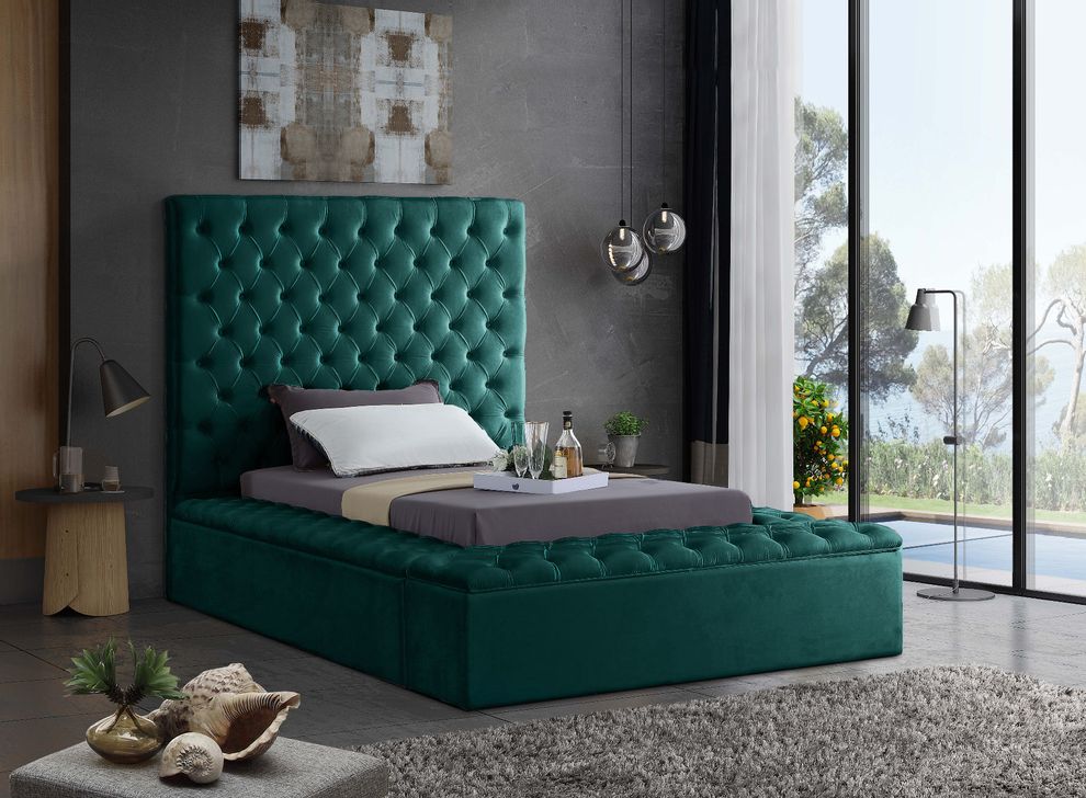 Green velvet tufted twin bed w/ storage by Meridian