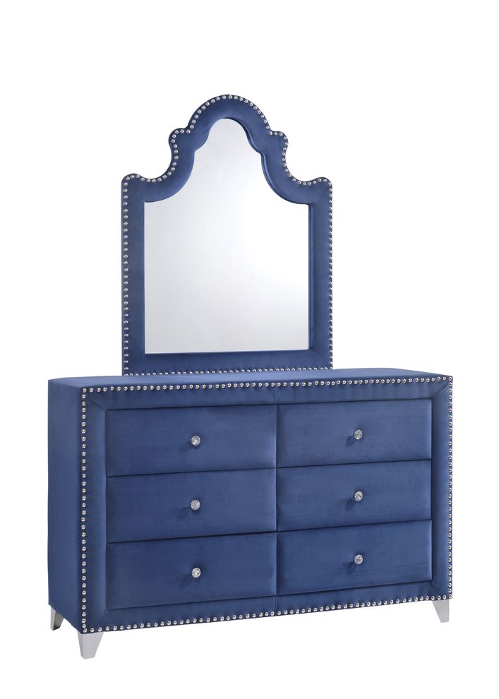Tufted blue velvet modern dresser by Meridian