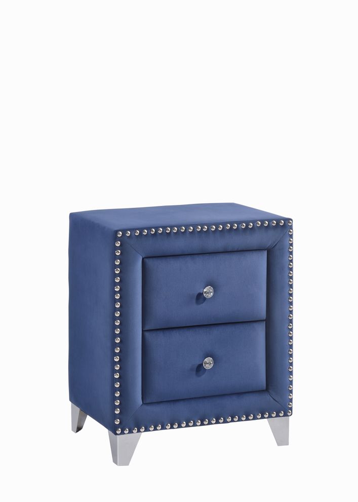 Tufted blue velvet modern nightstand by Meridian