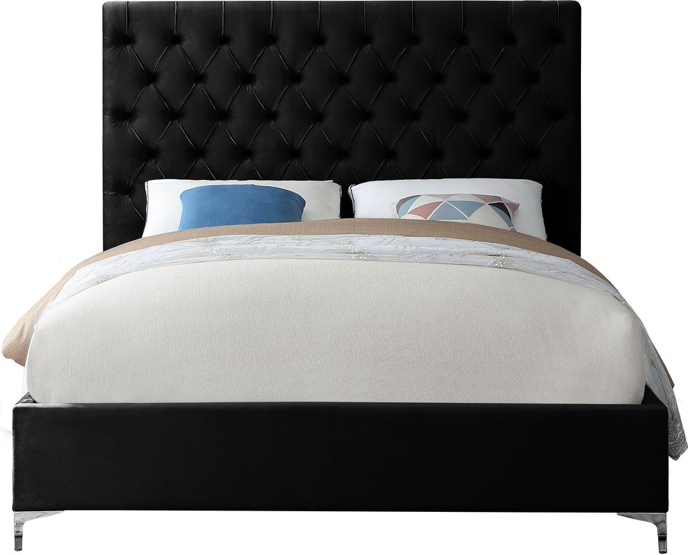 Black velvet tufted headboard full bed by Meridian