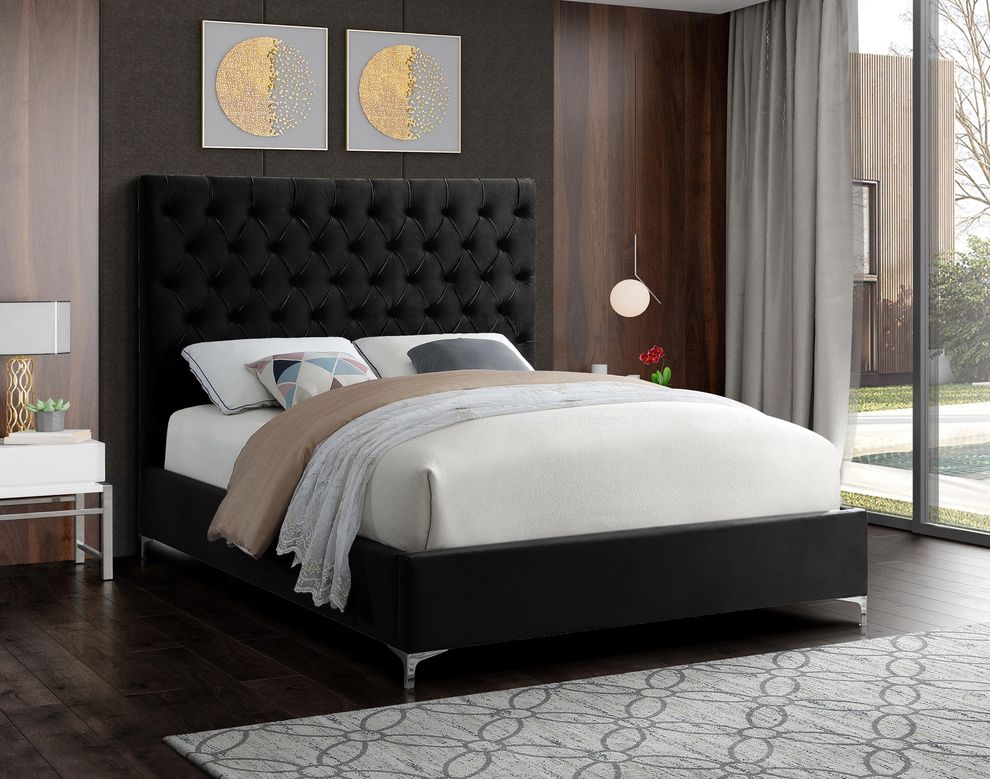 Black velvet tufted headboard contemporary bed by Meridian