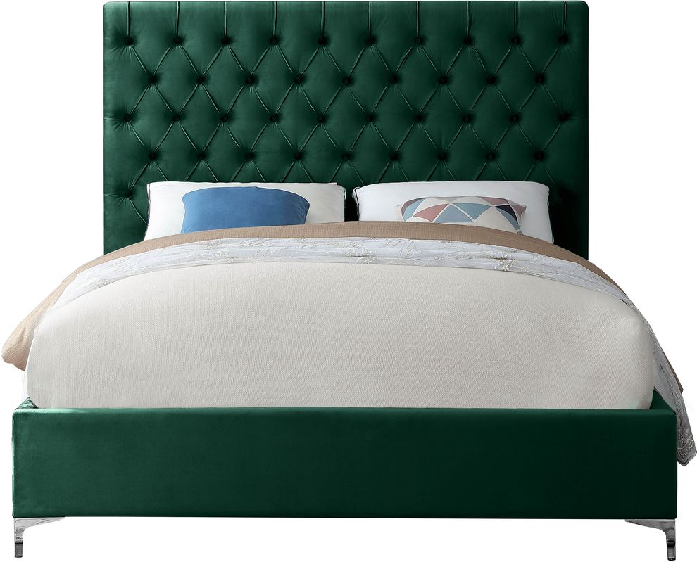 Green velvet tufted headboard contemporary bed by Meridian