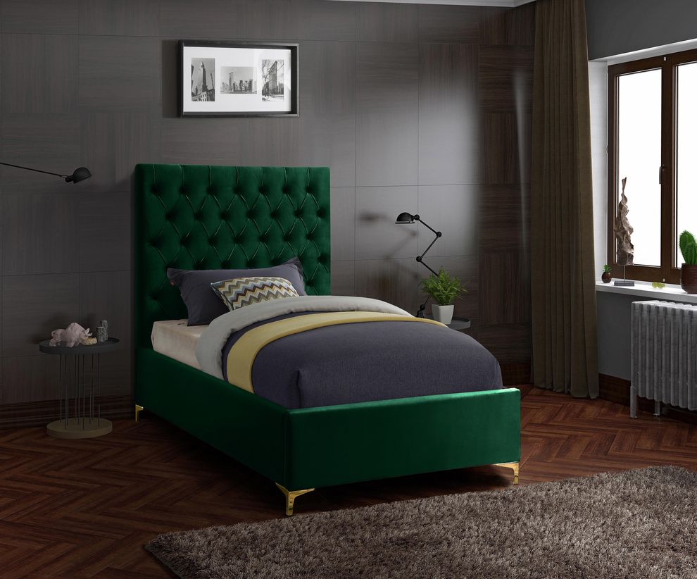 Green velvet tufted headboard twin bed by Meridian