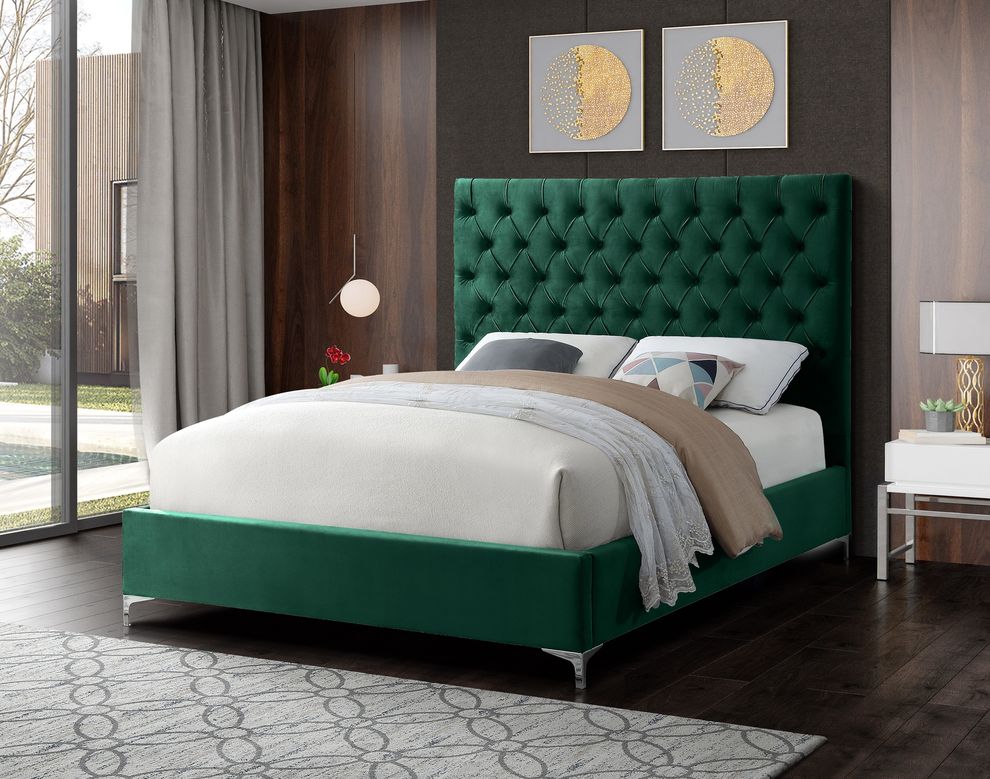 Green velvet tufted headboard contemporary bed by Meridian