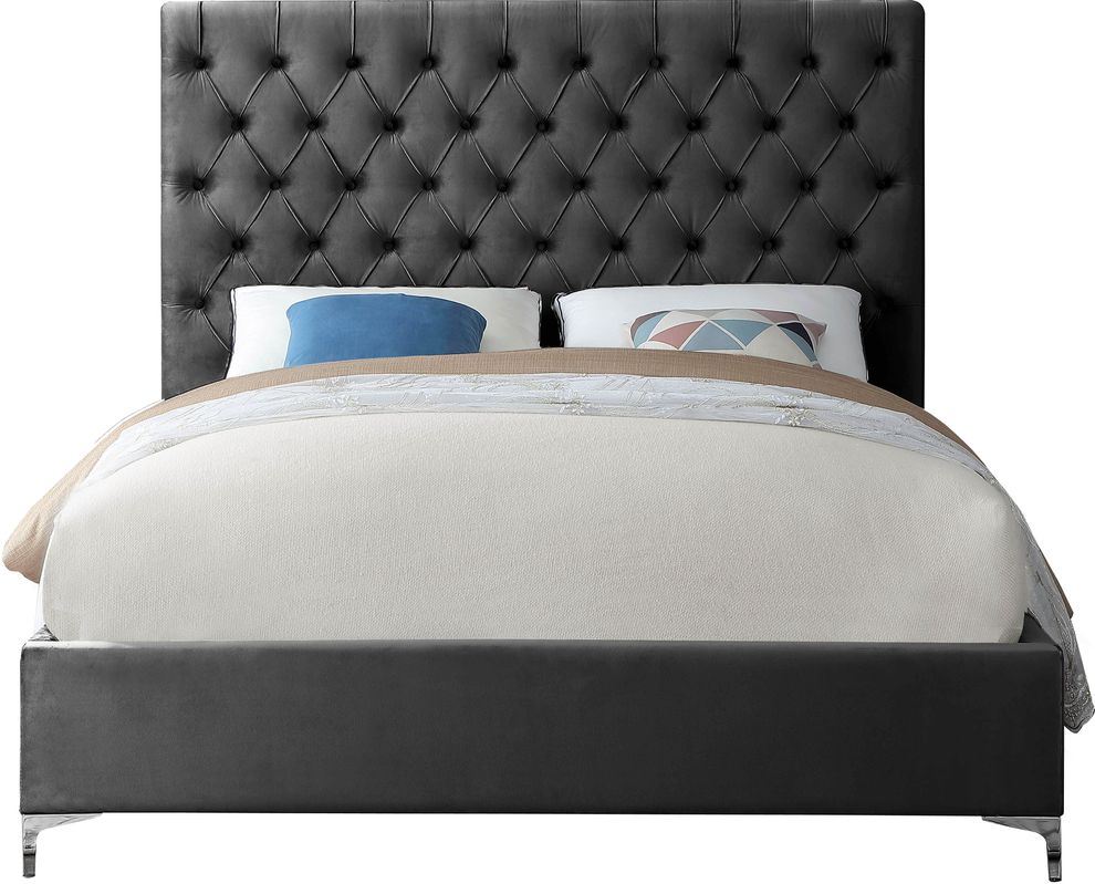 Gray velvet tufted headboard full bed by Meridian