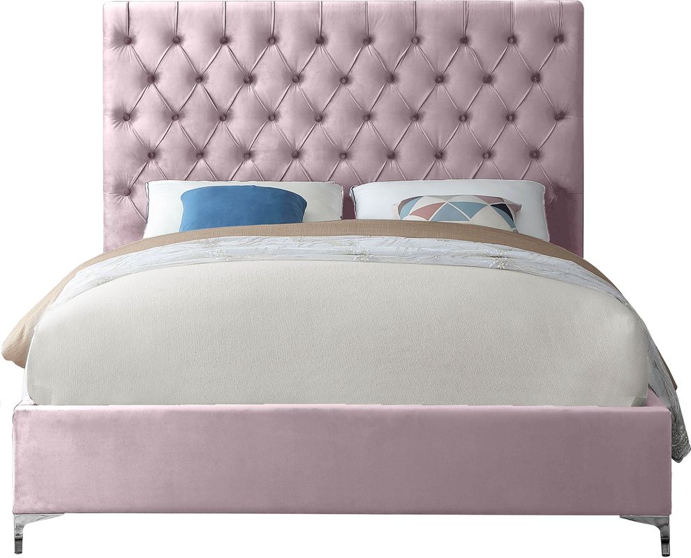 Pink velvet tufted headboard full bed by Meridian