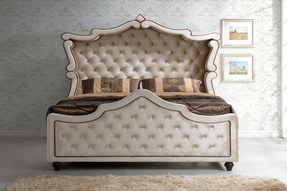 Beige canopy tufted buttons king bed by Meridian