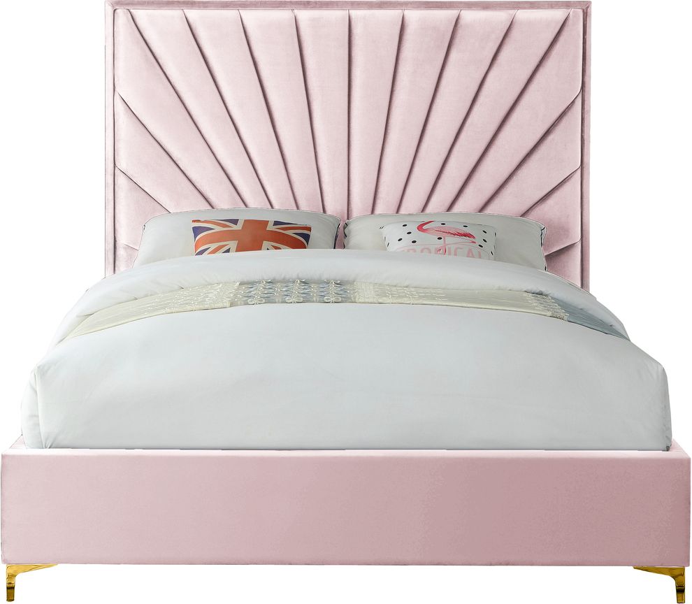 Pink velvet full size bed w/ metal legs by Meridian