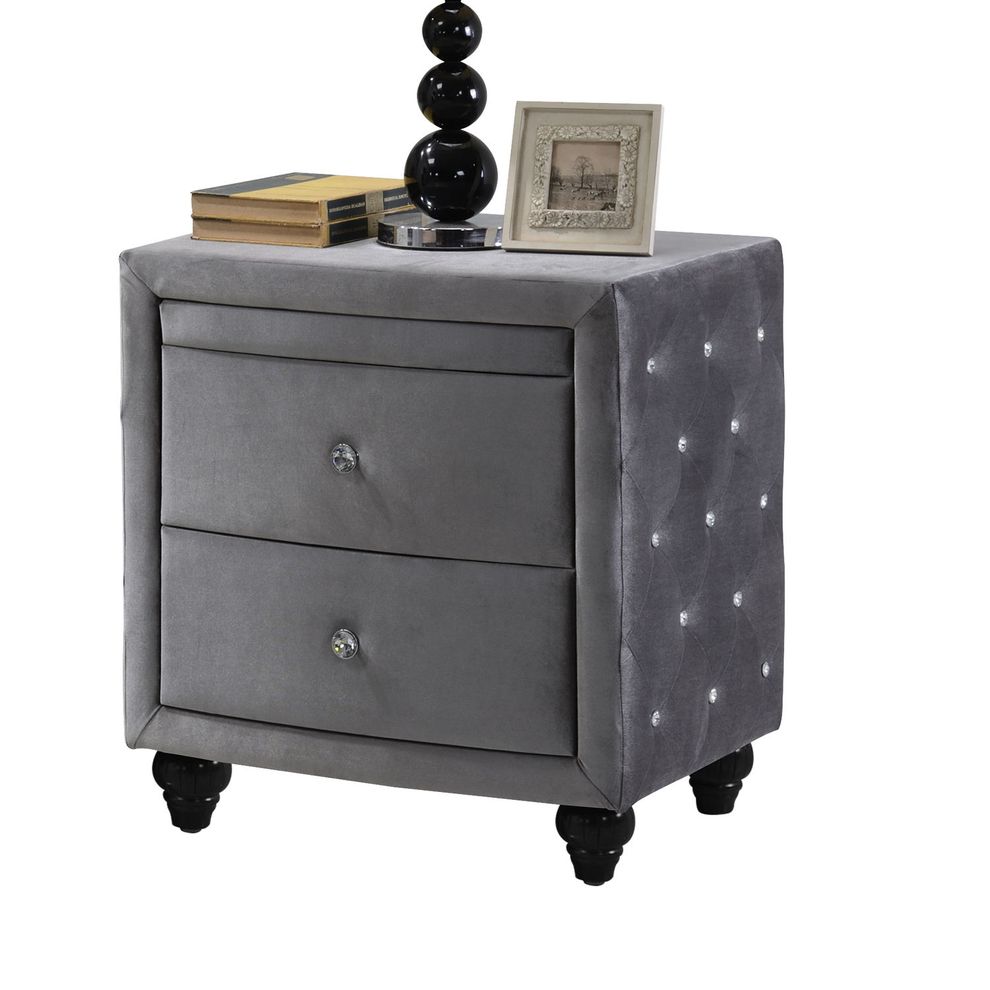 Gray fabric nightstand w/ folding out table by Meridian