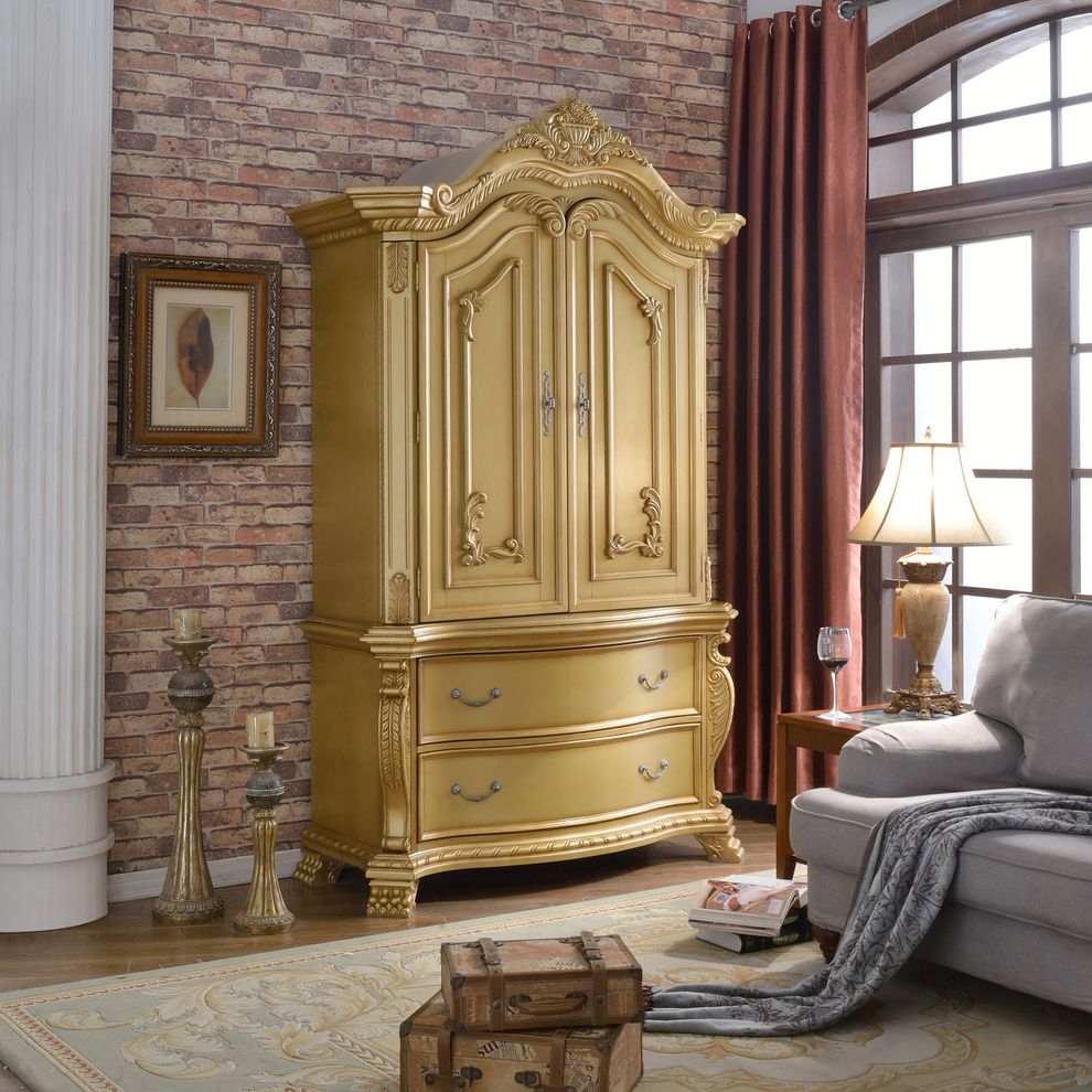 Rich gold royal style traditional armoire by Meridian