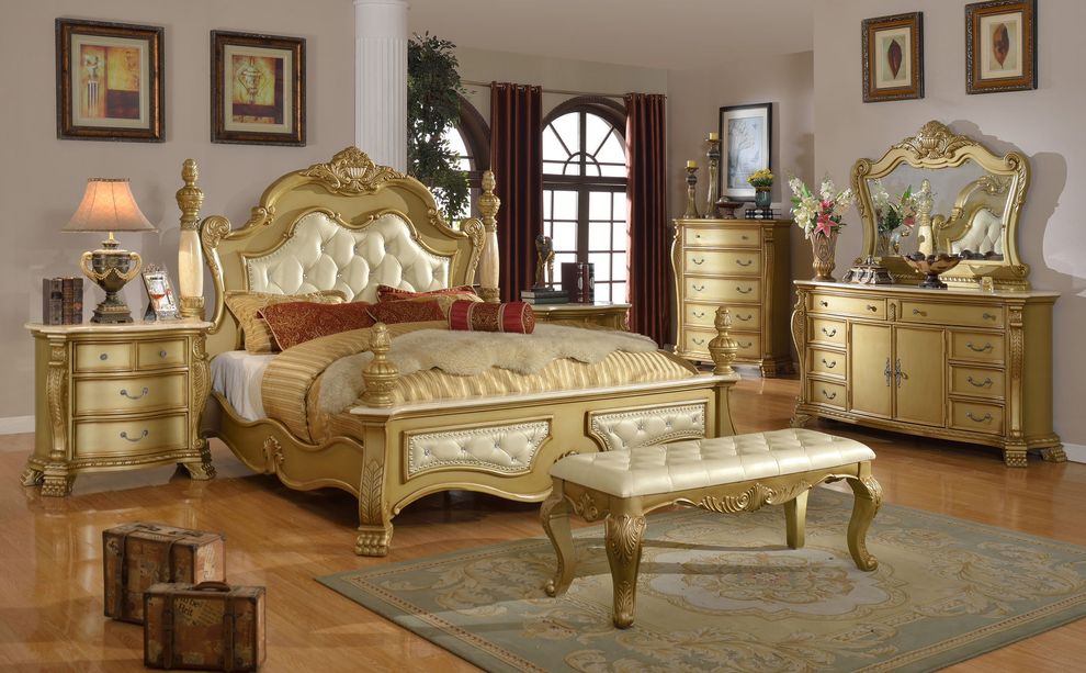 Rich gold royal style traditional king size bed by Meridian