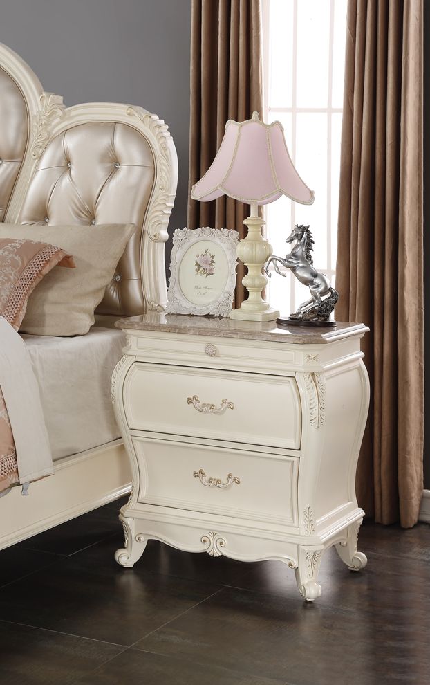 White pearl finish nightstand by Meridian