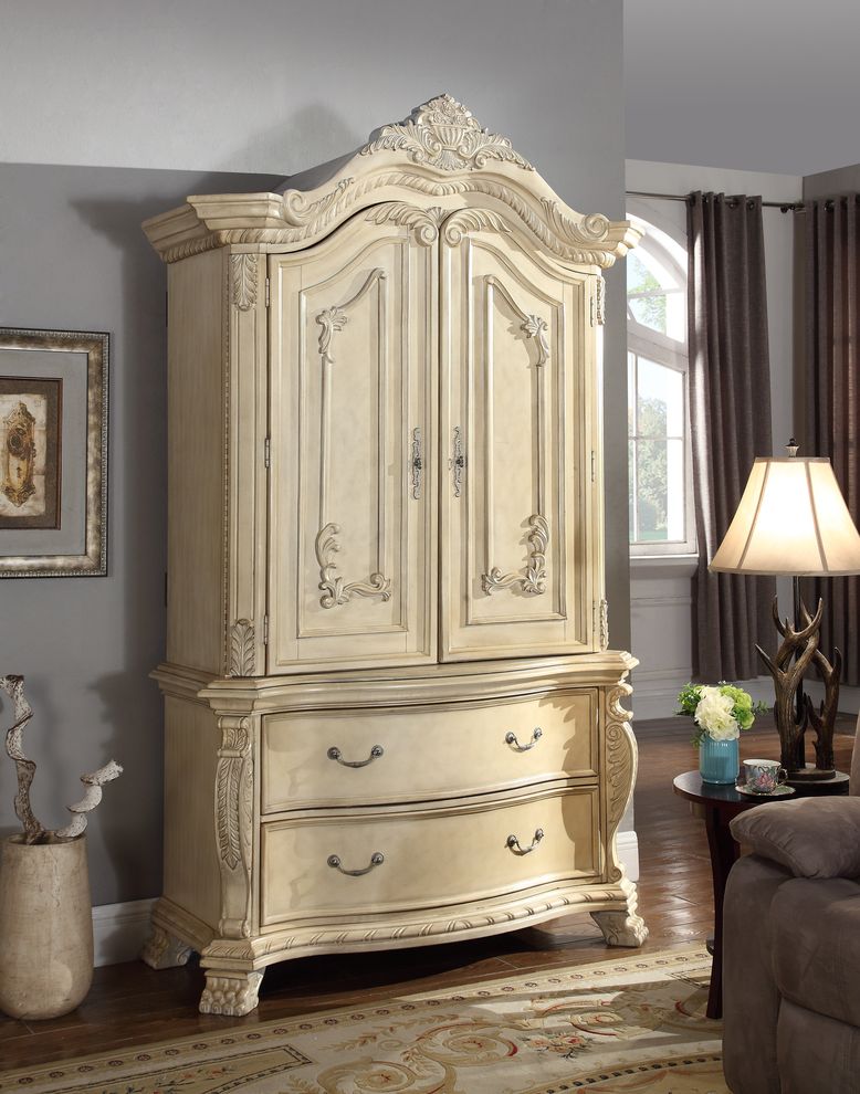 Antique White traditional style armoire by Meridian