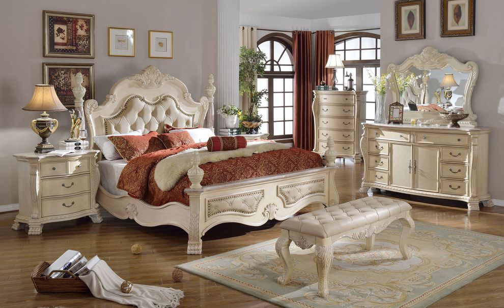 Antique white traditional style king bed by Meridian