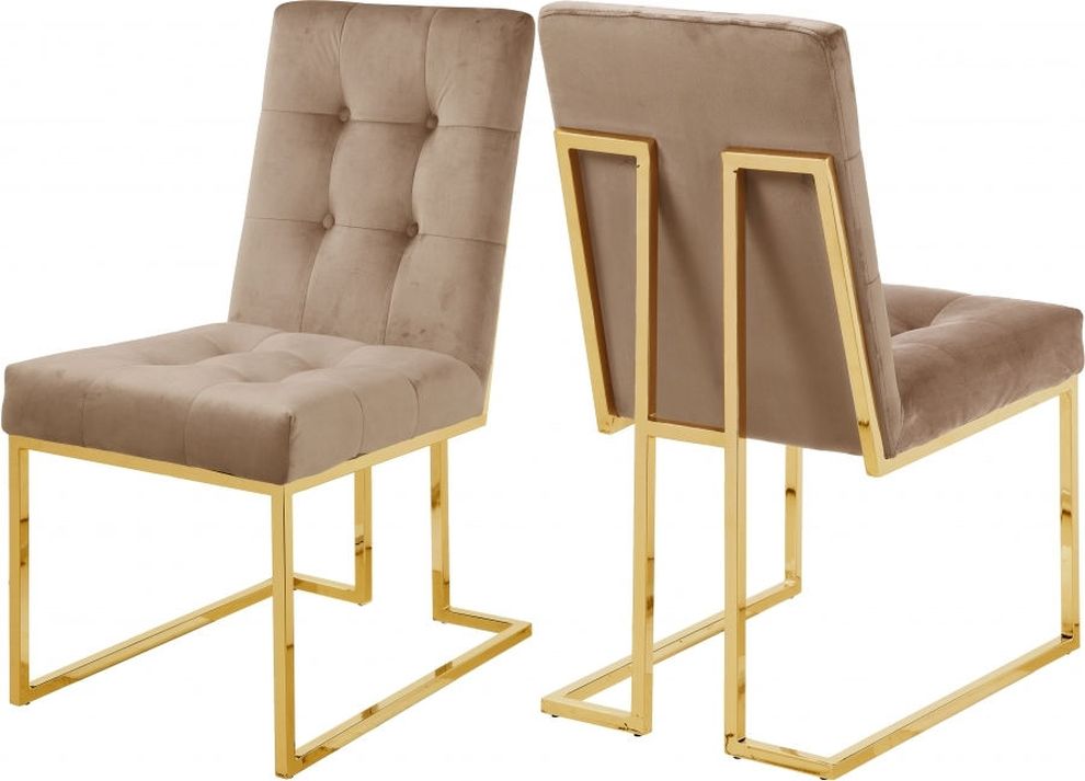 Beige velvet / gold metal base dining chair by Meridian