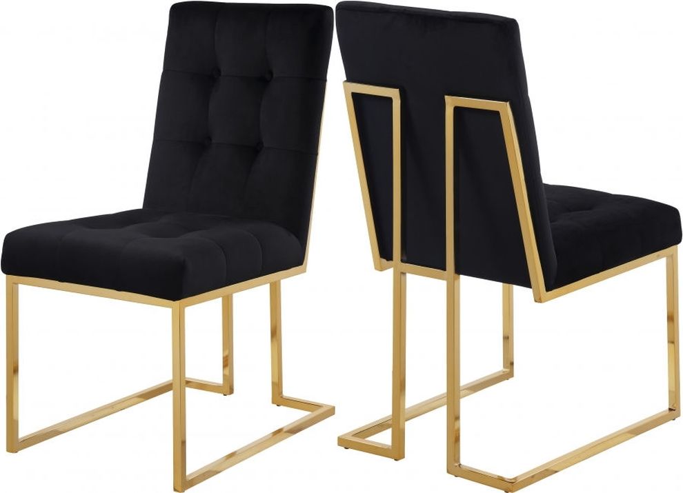 Gold base / tufted black velvet dining chair by Meridian