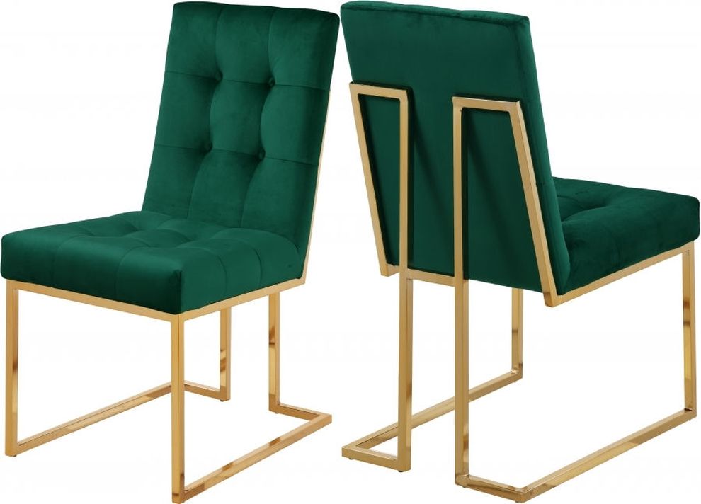Gold base / tufted green velvet dining chair by Meridian