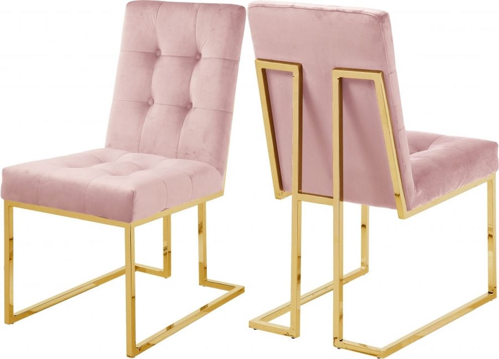 Gold base / tufted pink velvet dining chair by Meridian