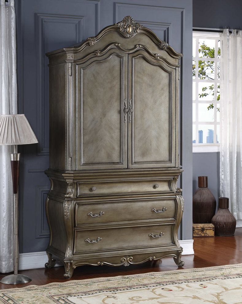 Antique silver finish armoire by Meridian