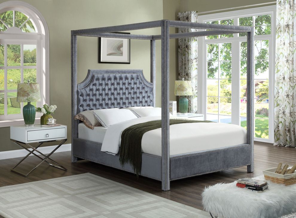 Canopy velvet fabric bed in modern style by Meridian