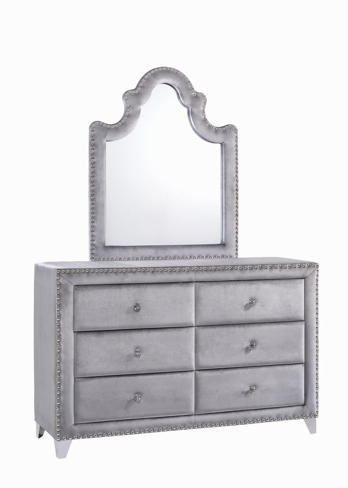 Gray velvet dresser by Meridian