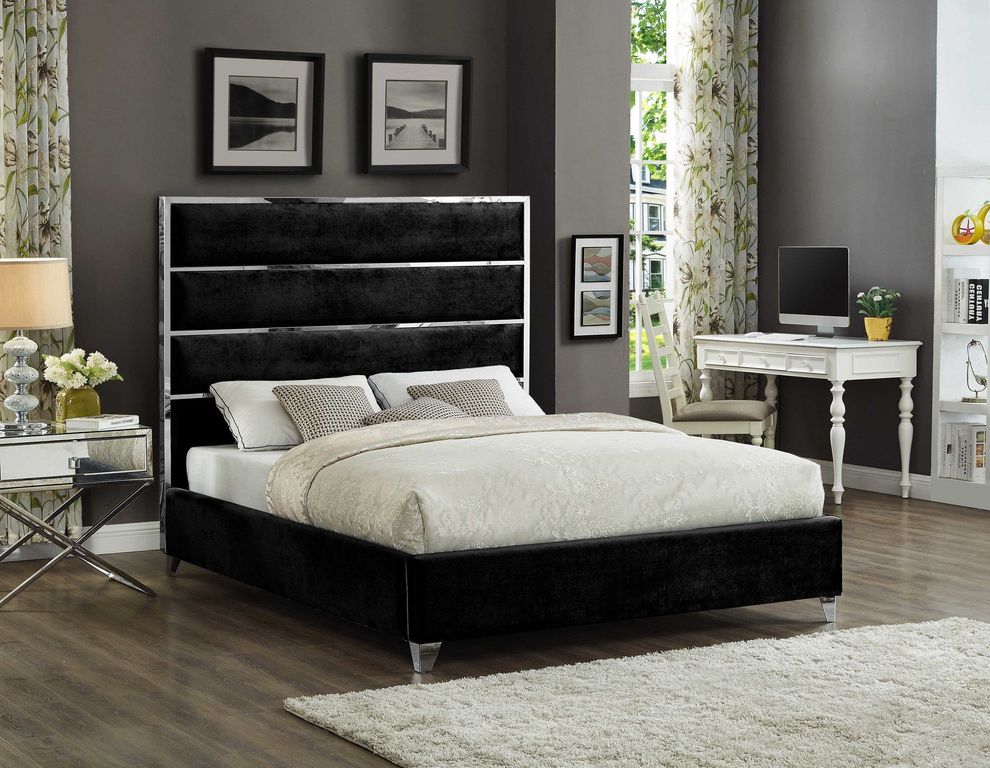 Chrome / black velvet designer full bed by Meridian