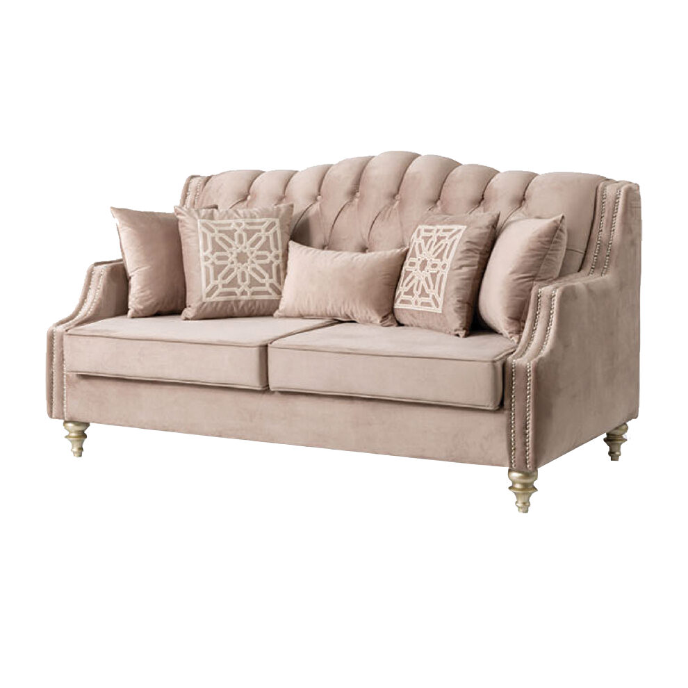 Chesterfield style light beige microfiber loveseat by Empire Furniture USA