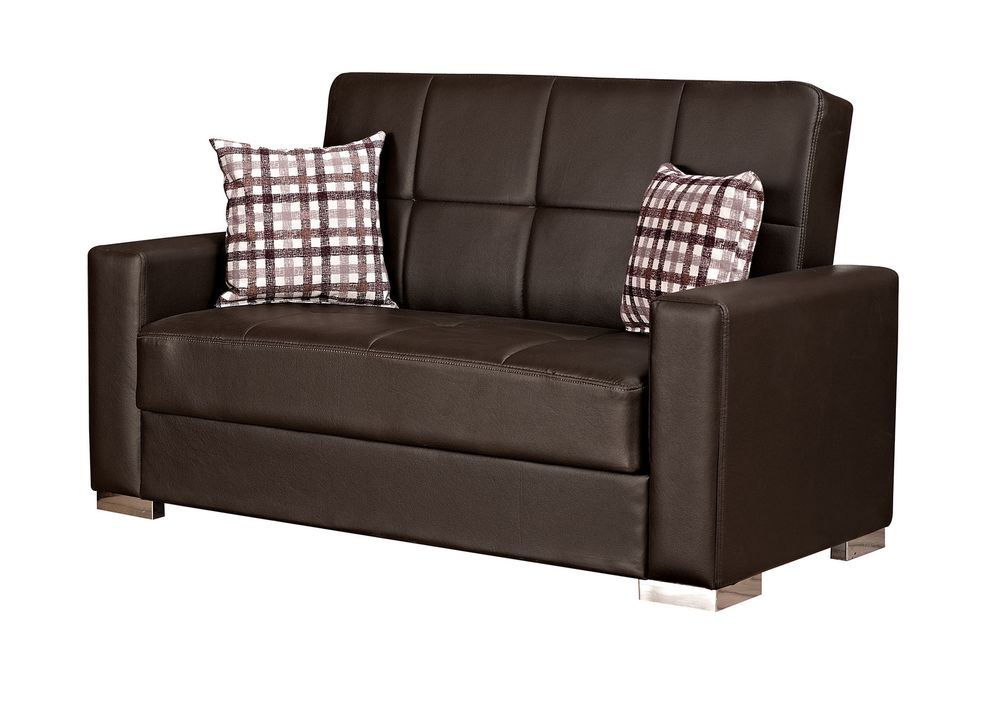 Brown leatherette loveseat w/ storage & bed option by Empire Furniture USA