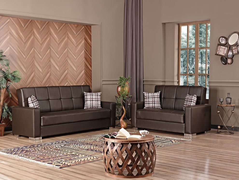 Brown leatherette sofa w/ storage & bed option by Empire Furniture USA