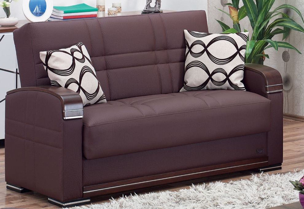 Brown bonded leather loveseat w/ storage by Empire Furniture USA