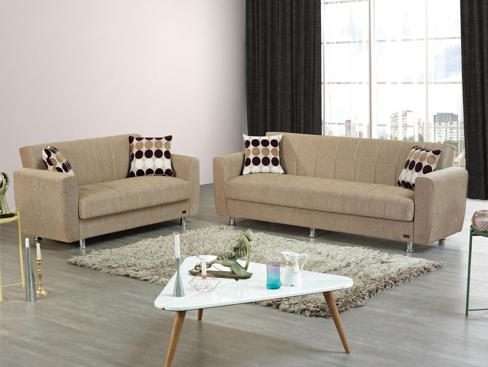 Sand / beige chenille fabric sofa / sofa bed by Empire Furniture USA