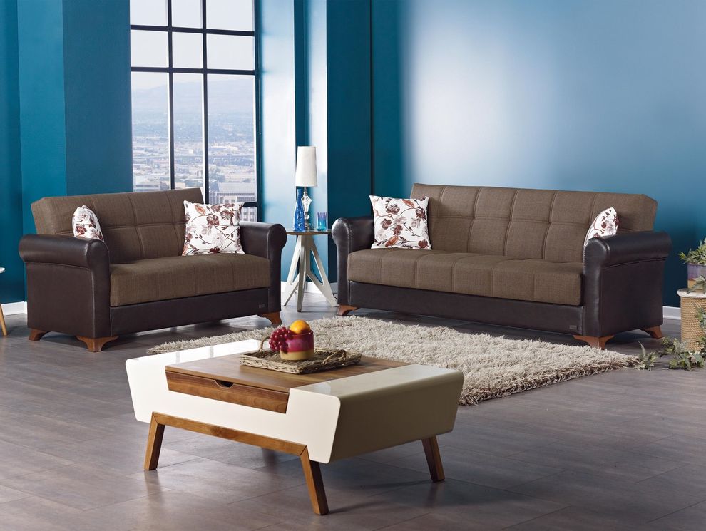 Traditional lt/dark brown sofa w/ storage by Empire Furniture USA