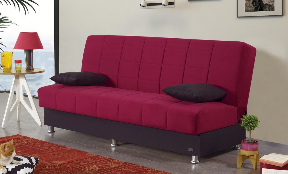 Burgundy / black fabric casual sleeper sofa by Empire Furniture USA