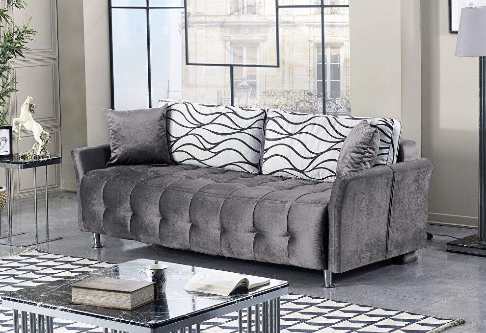 Storage pull out sofa bed in gray microfiber by Empire Furniture USA