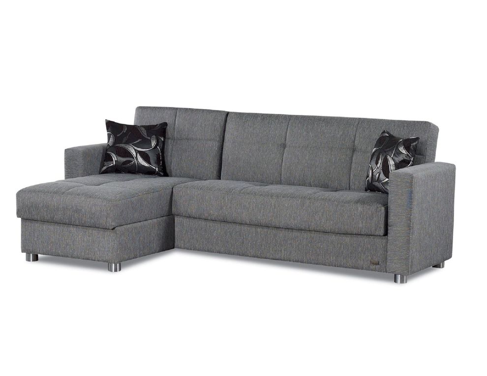 Reversible gray chenille fabric sectional w/ storage by Empire Furniture USA