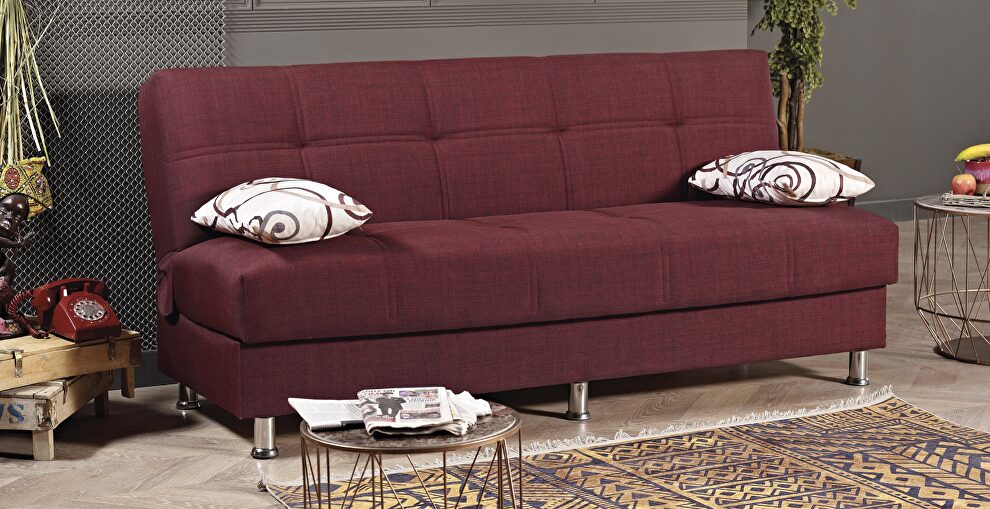 Burgundy fabric sleeper sofa w/ storage by Empire Furniture USA