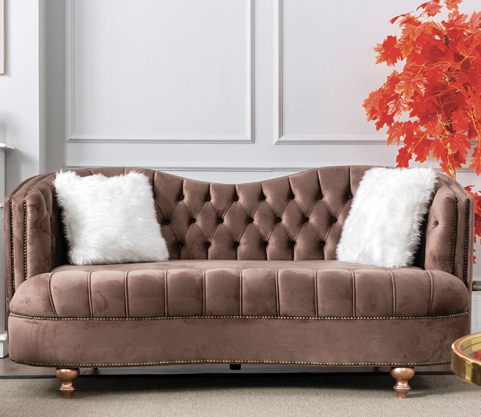 Brown traditional style velvet loveseat by Empire Furniture USA