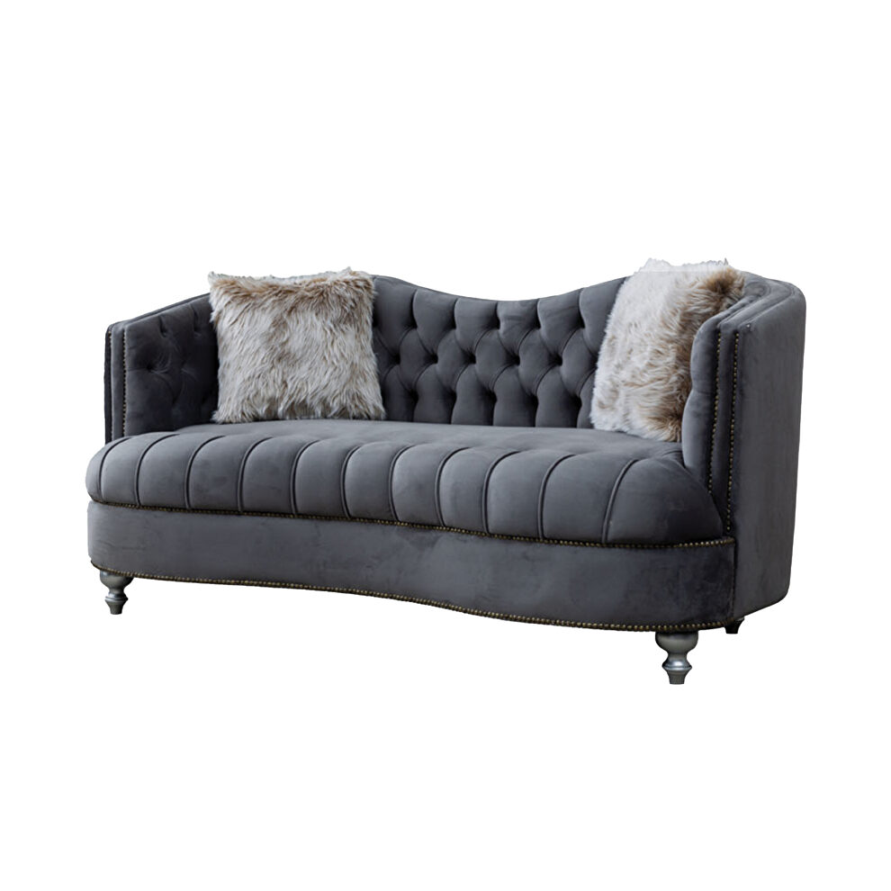 Gray traditional style velvet loveseat by Empire Furniture USA
