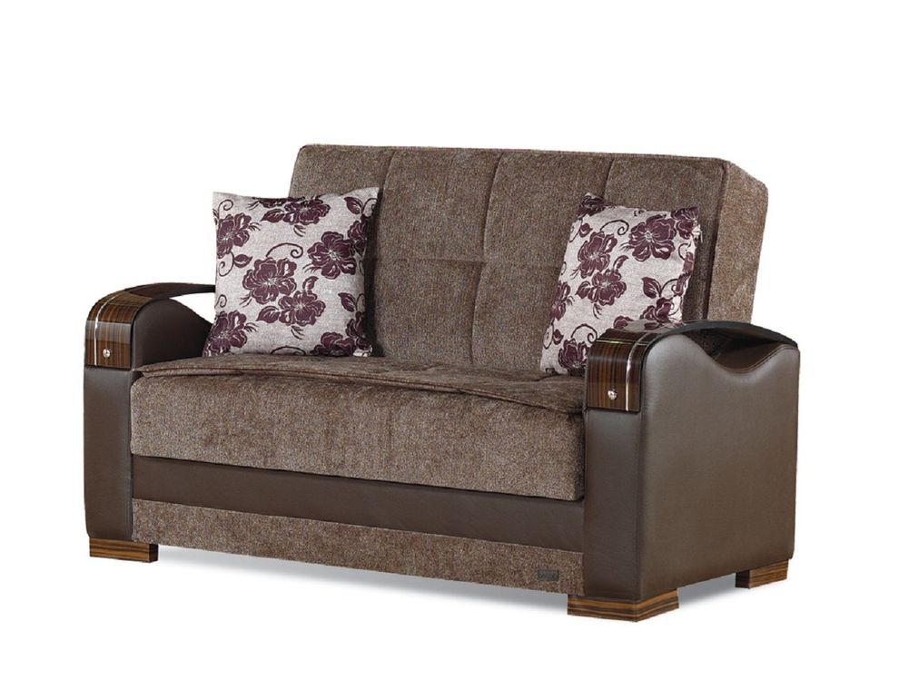 Chocolate brown / sand fabric storage loveseat by Empire Furniture USA