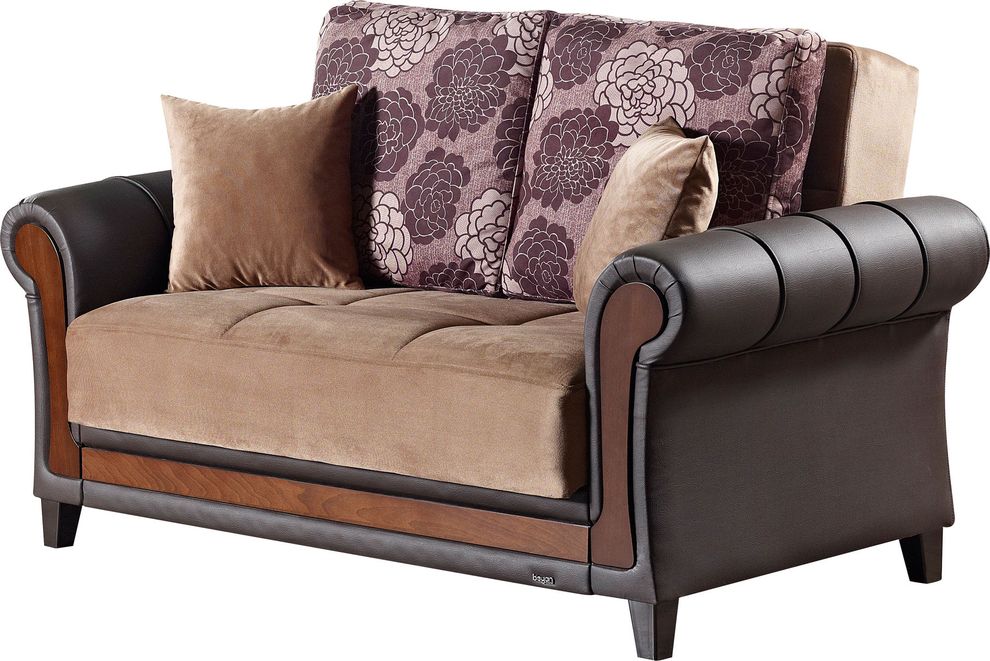 Two-toned sand microfiber / brown bycast loveseat by Empire Furniture USA