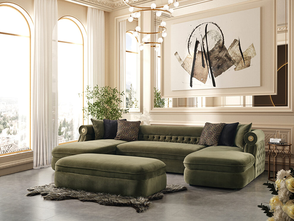 Elegant double-chaise green microfiber sectional by Empire Furniture USA