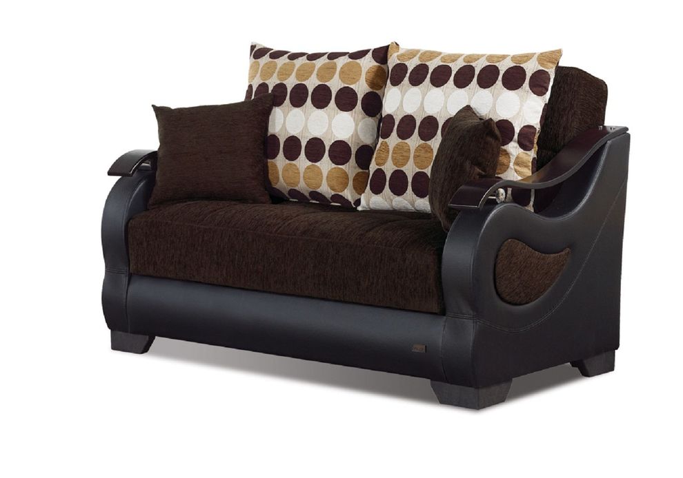 Fabric/bycast dark brown storage loveseat by Empire Furniture USA