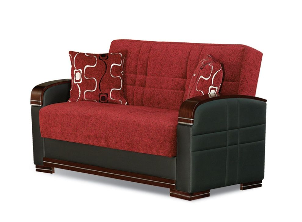 Passion red / black leatherette loveseat w/ storage by Empire Furniture USA