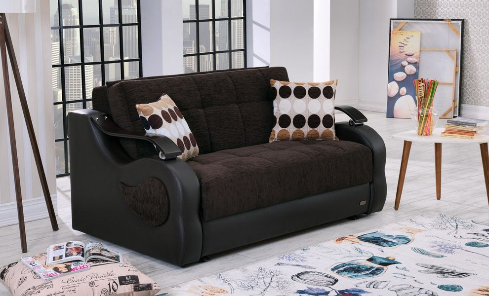 Pull-out sleeper loveseat in two-toned finish by Empire Furniture USA