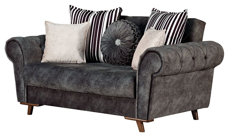 Gray fabric tufted arms loveseat w/ storage by Empire Furniture USA