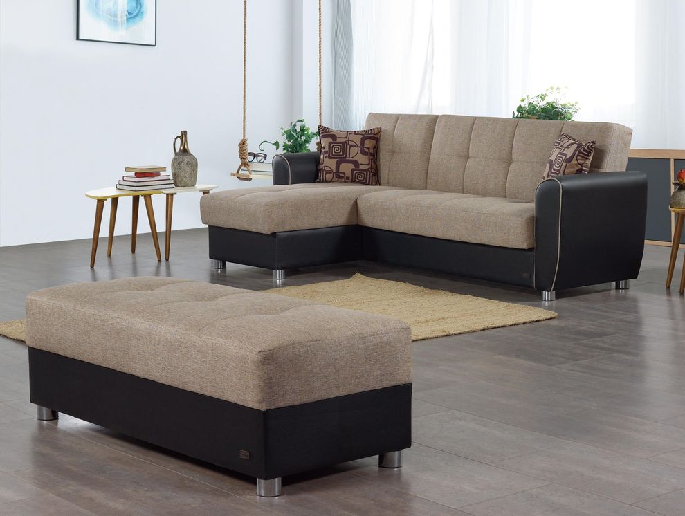 Two-toned modern sectional w/ storage and bed by Empire Furniture USA